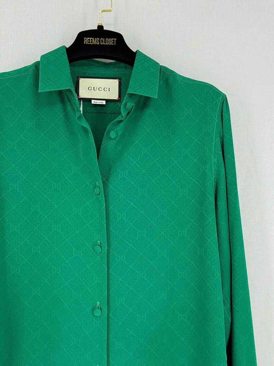 Pre - loved GUCCI Green GG Jacquard Size US 4 Shirt at Reems Closet