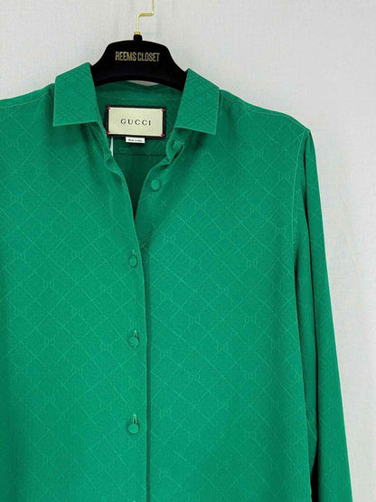 Pre - loved GUCCI Green GG Jacquard Size US 4 Shirt at Reems Closet