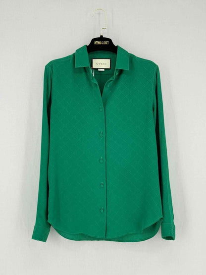 Pre - loved GUCCI Green GG Jacquard Size US 4 Shirt at Reems Closet