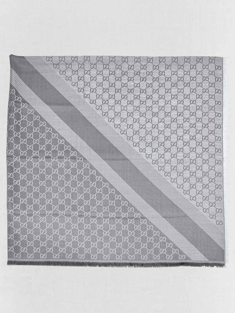 Pre - loved GUCCI Grey & White GG Scarf at Reems Closet