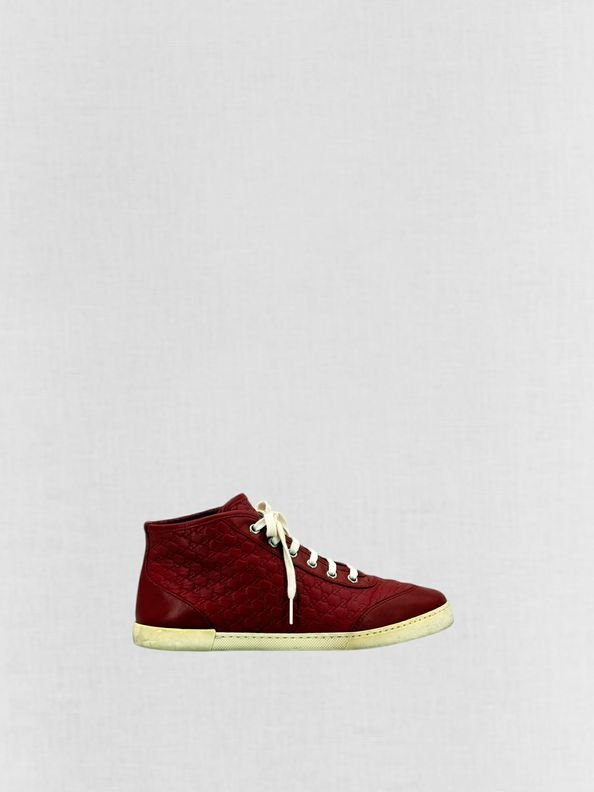 Pre - loved GUCCI High Top Red Microguccissima Sneakers 38 at Reems Closet