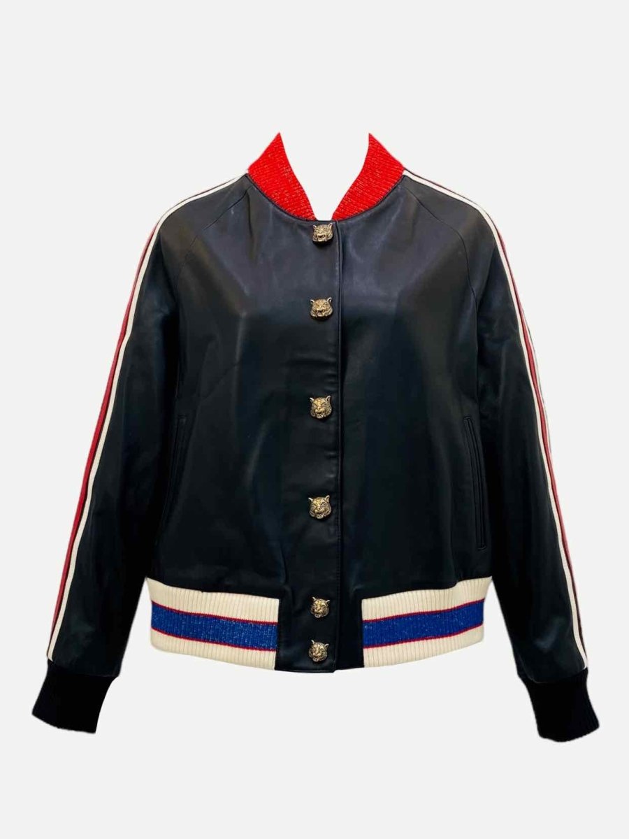 Pre - loved GUCCI Hollywood Black Multicolor Bomber Jacket at Reems Closet