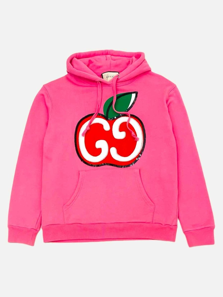 Pre - loved GUCCI Hoodie Pink GG Apple Print Sweatshirt at Reems Closet