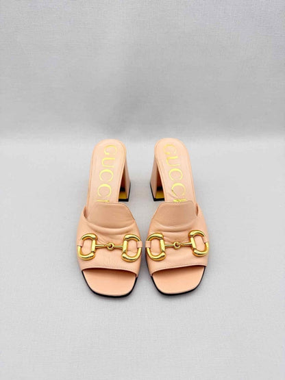 Pre-loved GUCCI Horsebit Pale Pink Size EU 38 Mules at Reems Closet