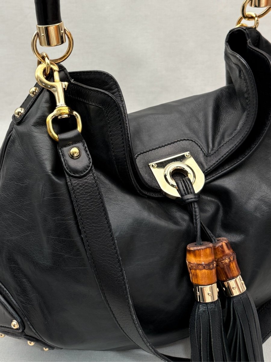 Pre - loved GUCCI Indy Black Hobo bag at Reems Closet