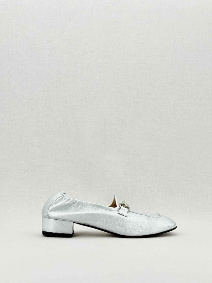 Pre - loved GUCCI Jordaan Silver Size EU 38.5 Loafers at Reems Closet
