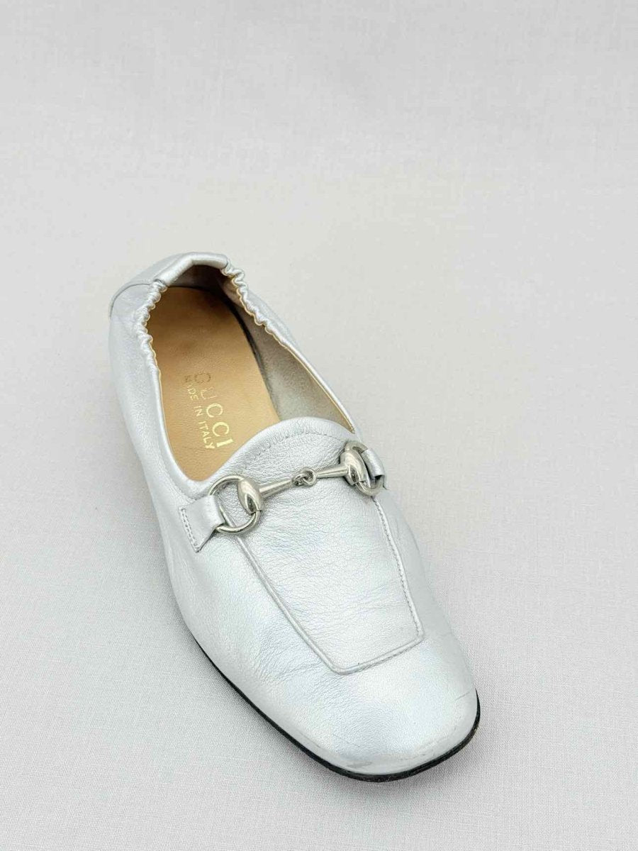 Pre - loved GUCCI Jordaan Silver Size EU 38.5 Loafers at Reems Closet