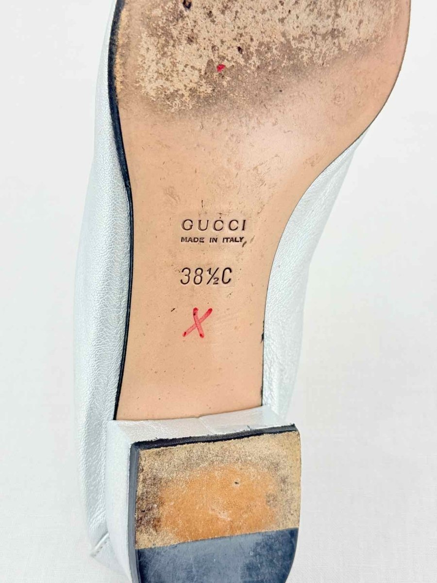 Pre - loved GUCCI Jordaan Silver Size EU 38.5 Loafers at Reems Closet