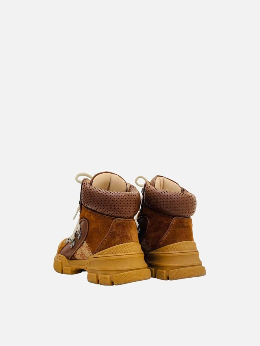 Pre - loved GUCCI Journey Brown GG Hiker Boots at Reems Closet