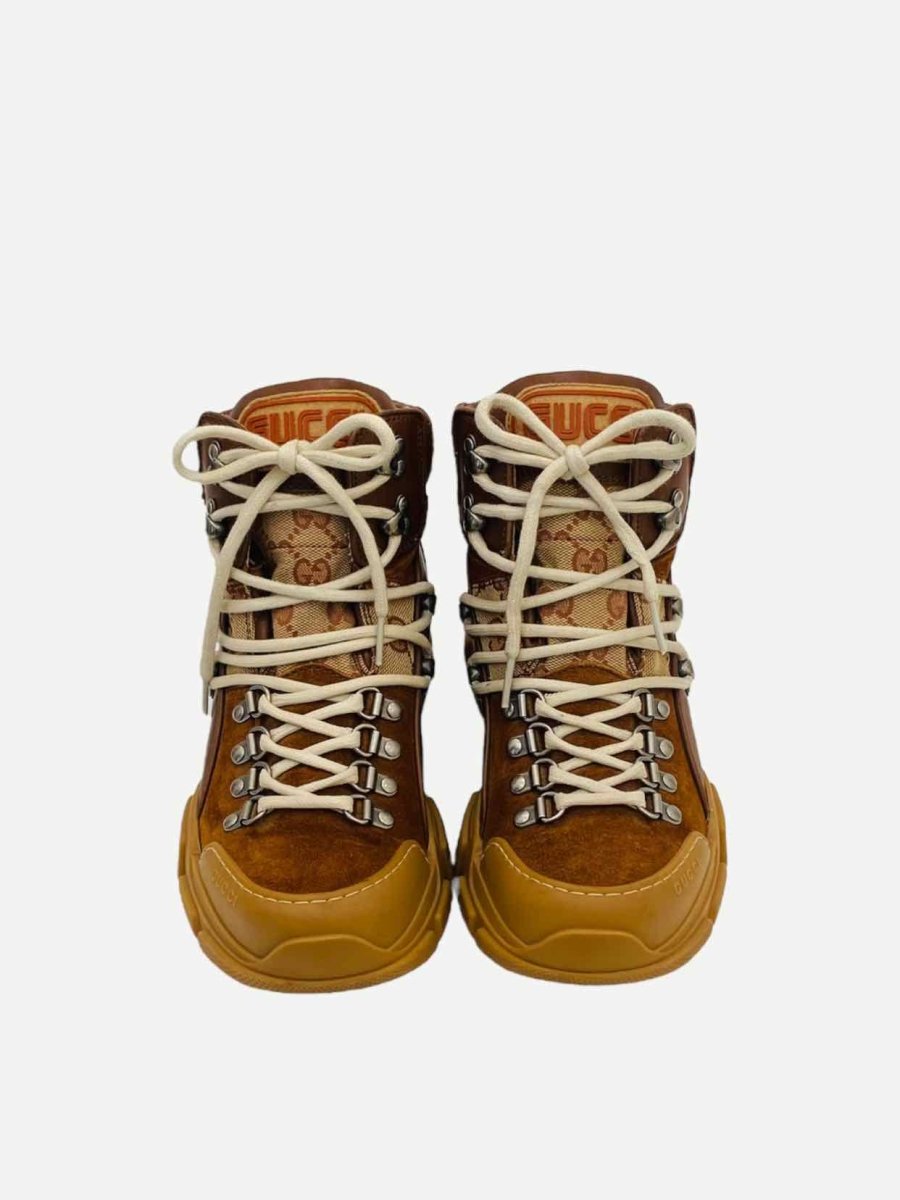 Pre - loved GUCCI Journey Brown GG Hiker Boots at Reems Closet