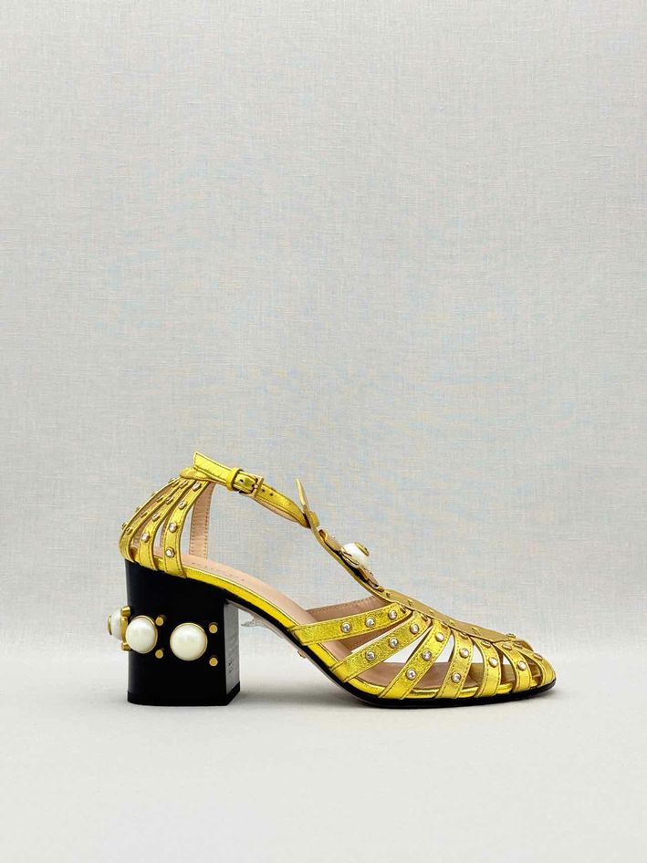 Pre - loved GUCCI Kendell Gold Size EU 38 Heeled Sandals at Reems Closet