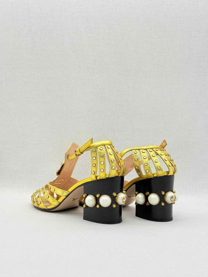 Pre - loved GUCCI Kendell Gold Size EU 38 Heeled Sandals at Reems Closet