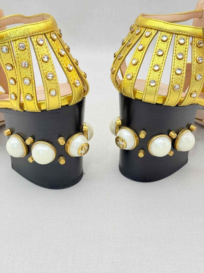 Pre - loved GUCCI Kendell Gold Size EU 38 Heeled Sandals at Reems Closet