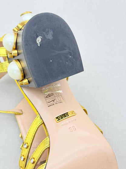 Pre - loved GUCCI Kendell Gold Size EU 38 Heeled Sandals at Reems Closet