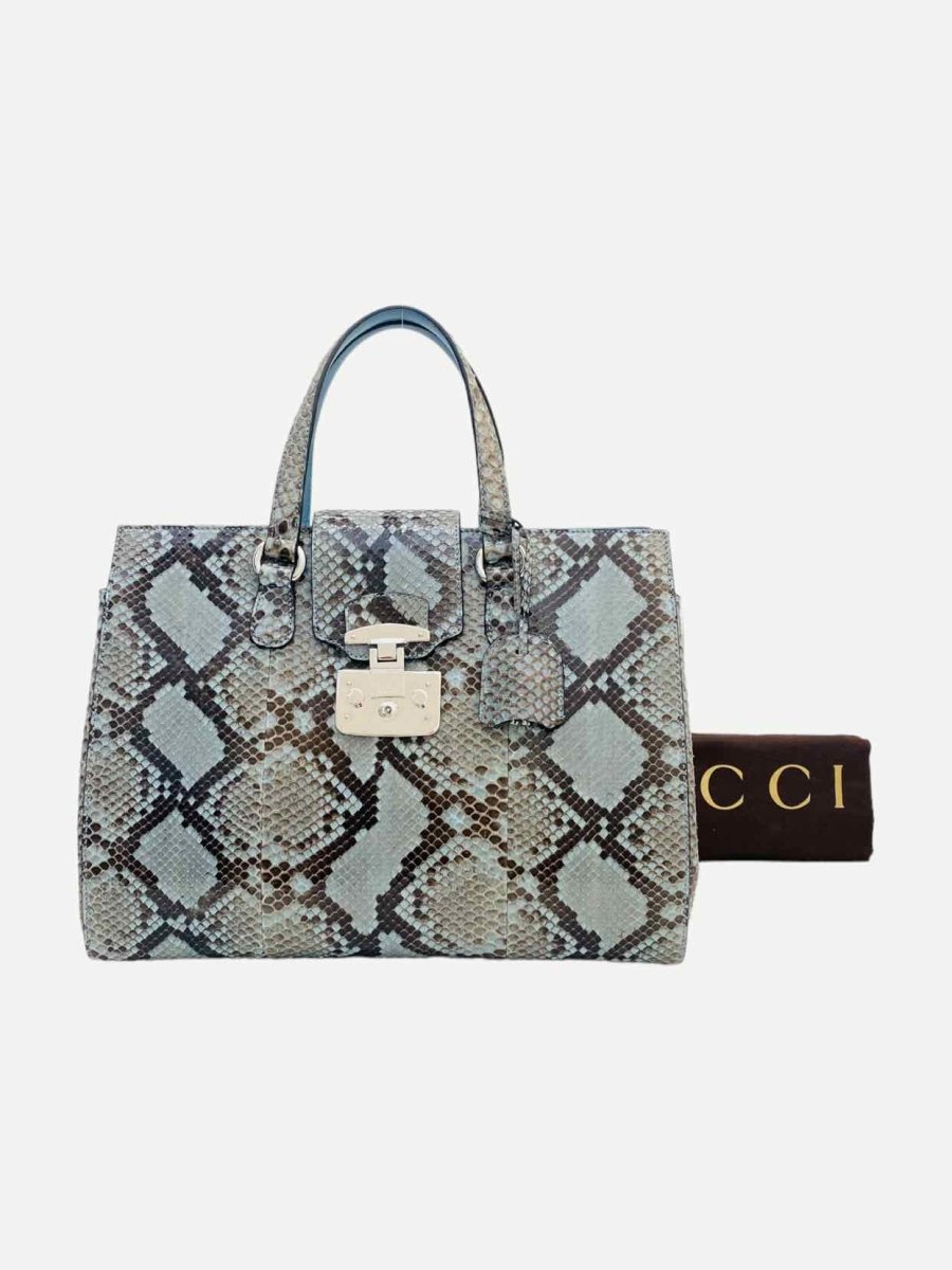 Pre - loved GUCCI Lady Lock Blue & Brown Top Handle at Reems Closet