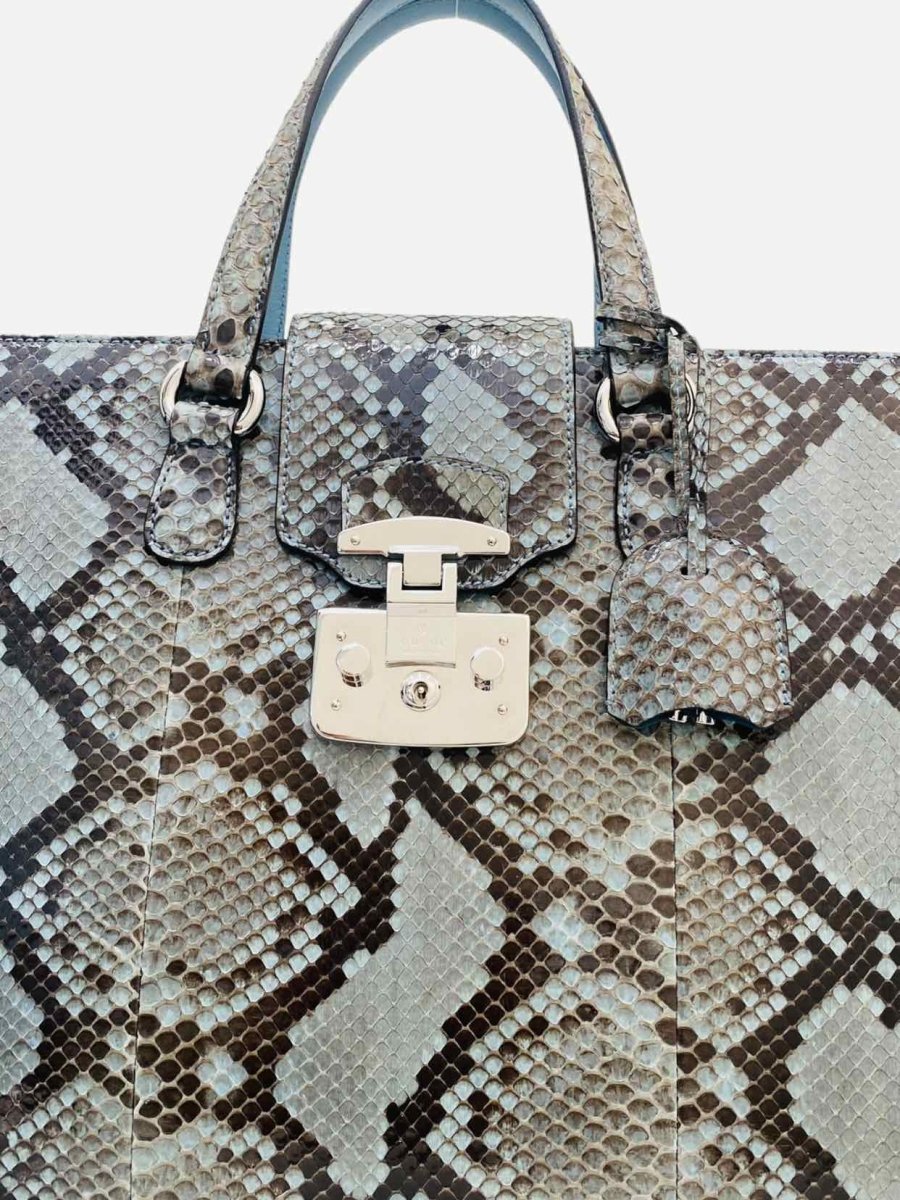 Pre - loved GUCCI Lady Lock Blue & Brown Top Handle at Reems Closet