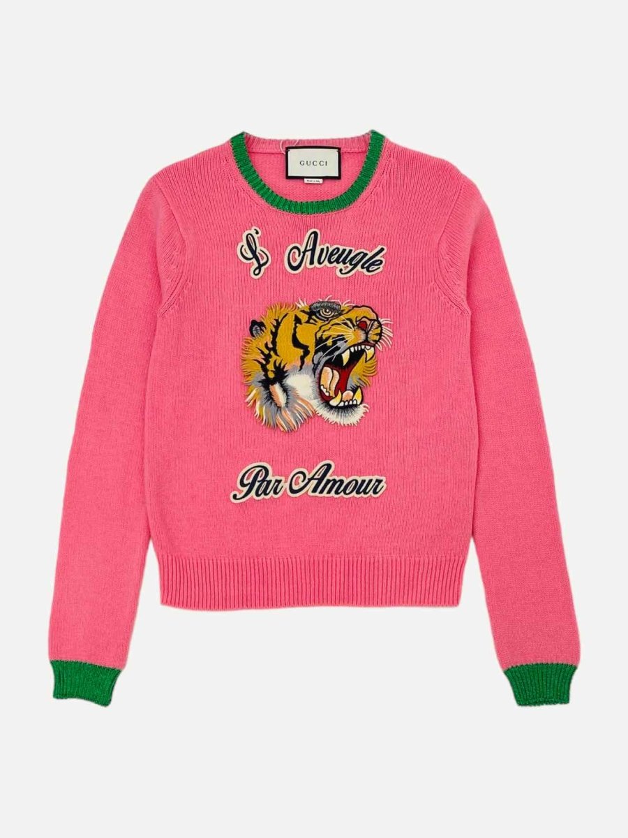 Pre - loved GUCCI L'Aveugle Par Amour Pink Jumper at Reems Closet