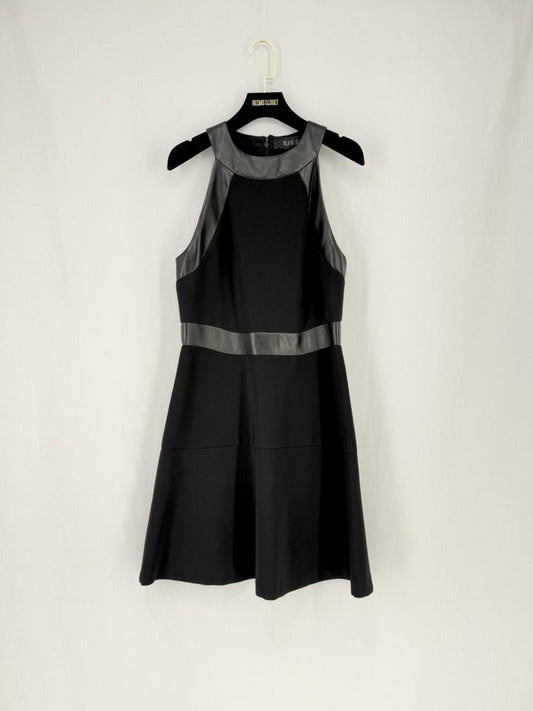Pre - loved GUCCI Leather Trim Black Short Dress at Reems Closet