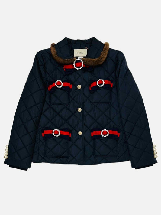 Pre - loved GUCCI Navy Blue Quilted Jacket at Reems Closet