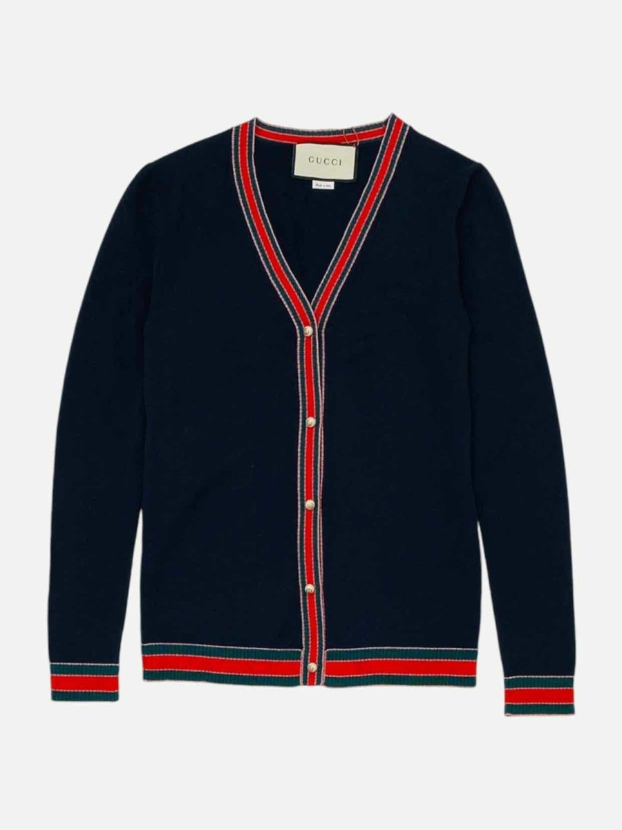Pre - loved GUCCI Navy Blue Size XSmall Cardigan at Reems Closet
