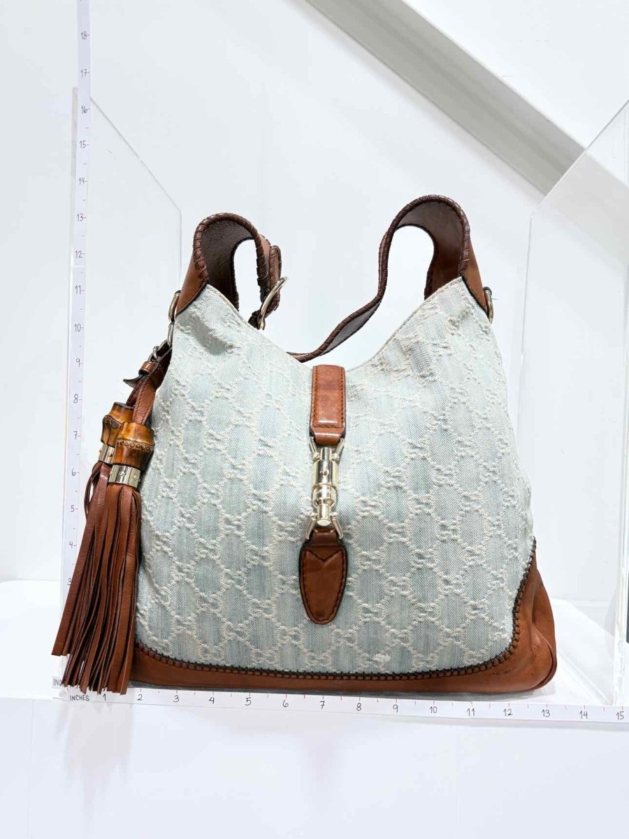 Pre - loved GUCCI New Jackie Blue & Brown GG Hobo bag at Reems Closet