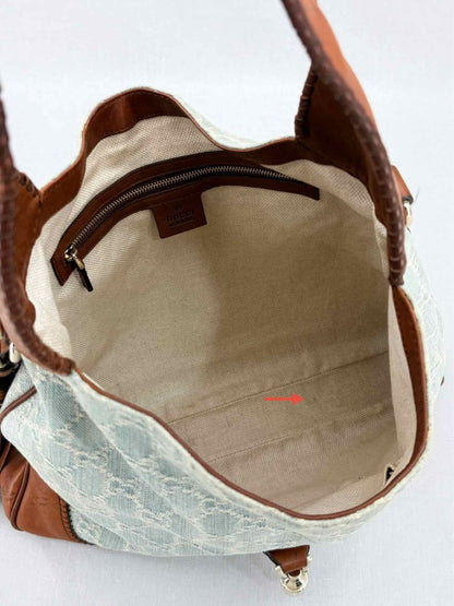 Pre - loved GUCCI New Jackie Blue & Brown GG Hobo bag at Reems Closet
