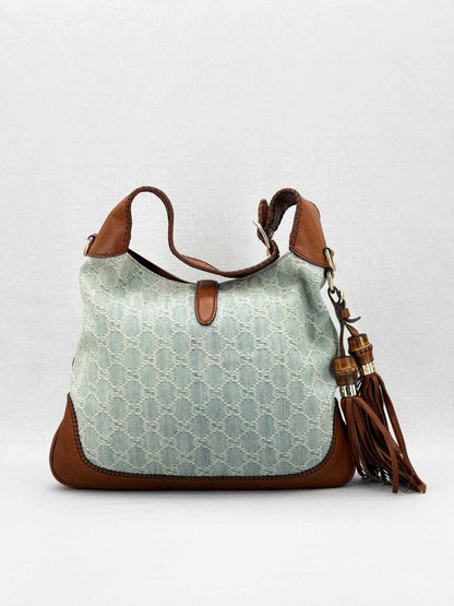 Pre - loved GUCCI New Jackie Blue & Brown GG Hobo bag at Reems Closet