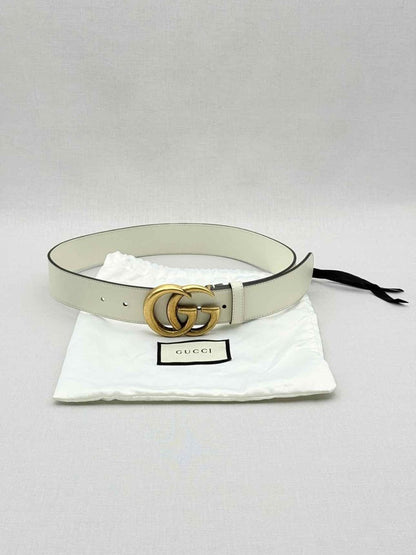 Pre - loved GUCCI Off - white GG Belt at Reems Closet