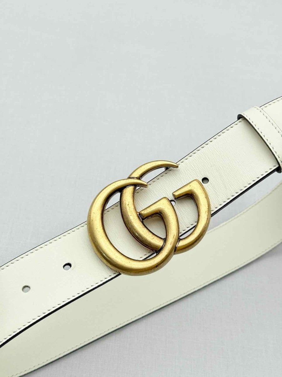 Pre - loved GUCCI Off - white GG Belt at Reems Closet