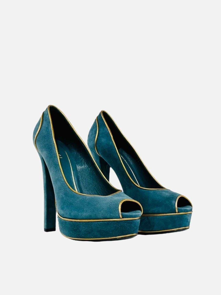 Pre - loved GUCCI Open Toe Teal Blue Size EU 38.5 Pumps at Reems Closet