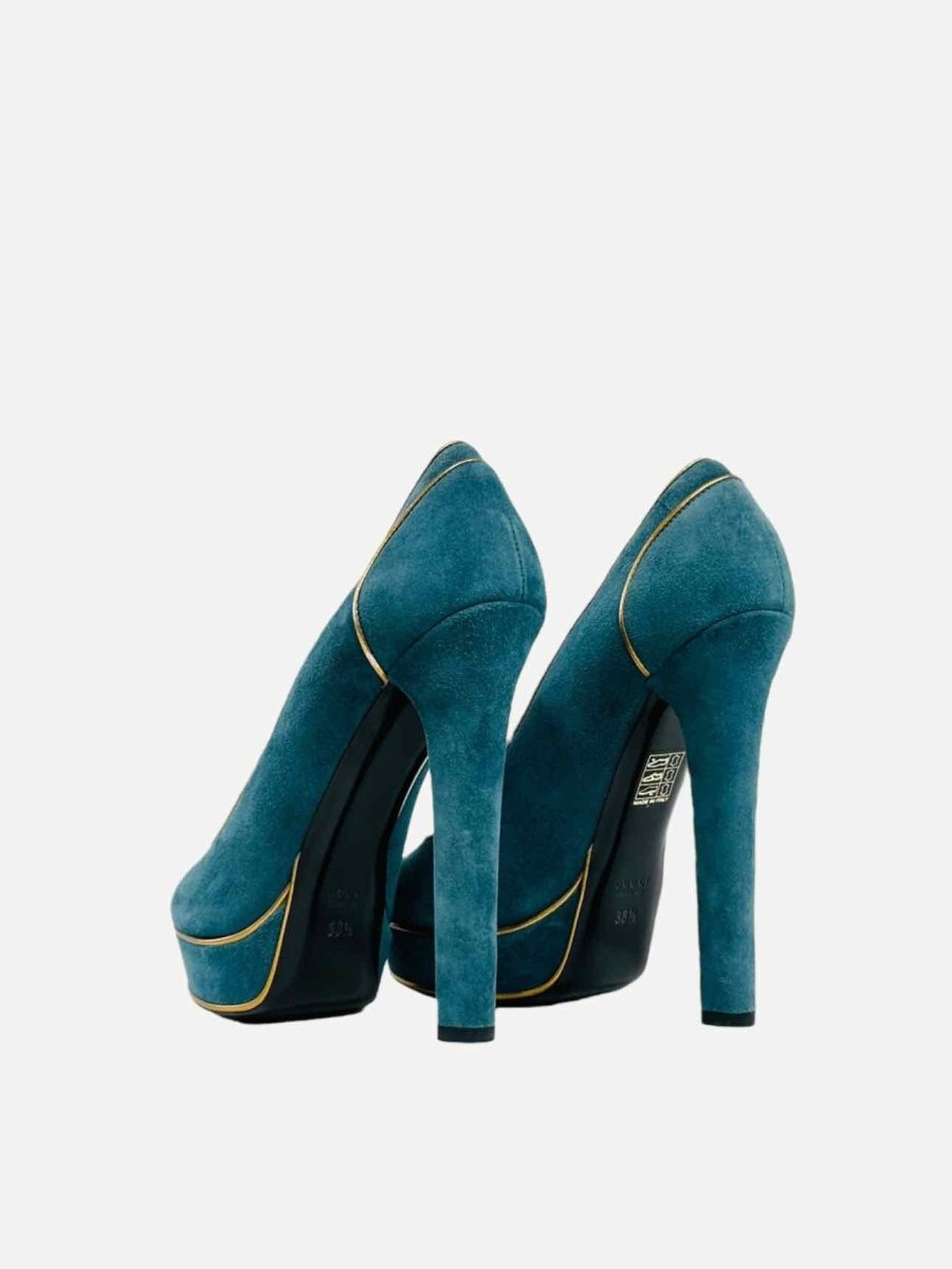 Pre - loved GUCCI Open Toe Teal Blue Size EU 38.5 Pumps at Reems Closet