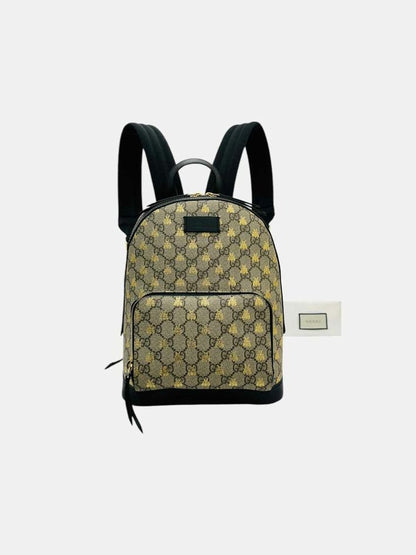 Pre - loved GUCCI Ophidia Brown & Black GG Supreme Bees Backpack at Reems Closet