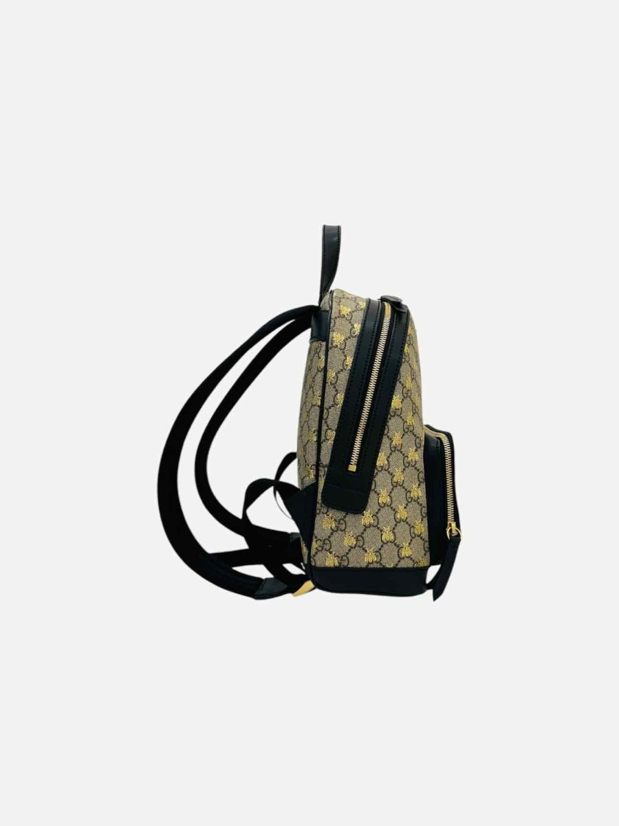 Pre - loved GUCCI Ophidia Brown & Black GG Supreme Bees Backpack at Reems Closet