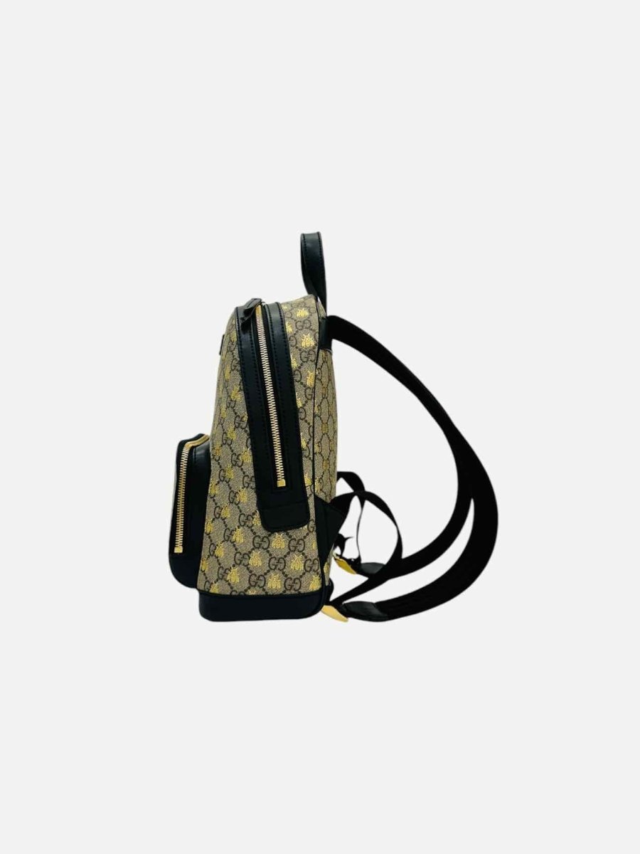 Pre - loved GUCCI Ophidia Brown & Black GG Supreme Bees Backpack at Reems Closet