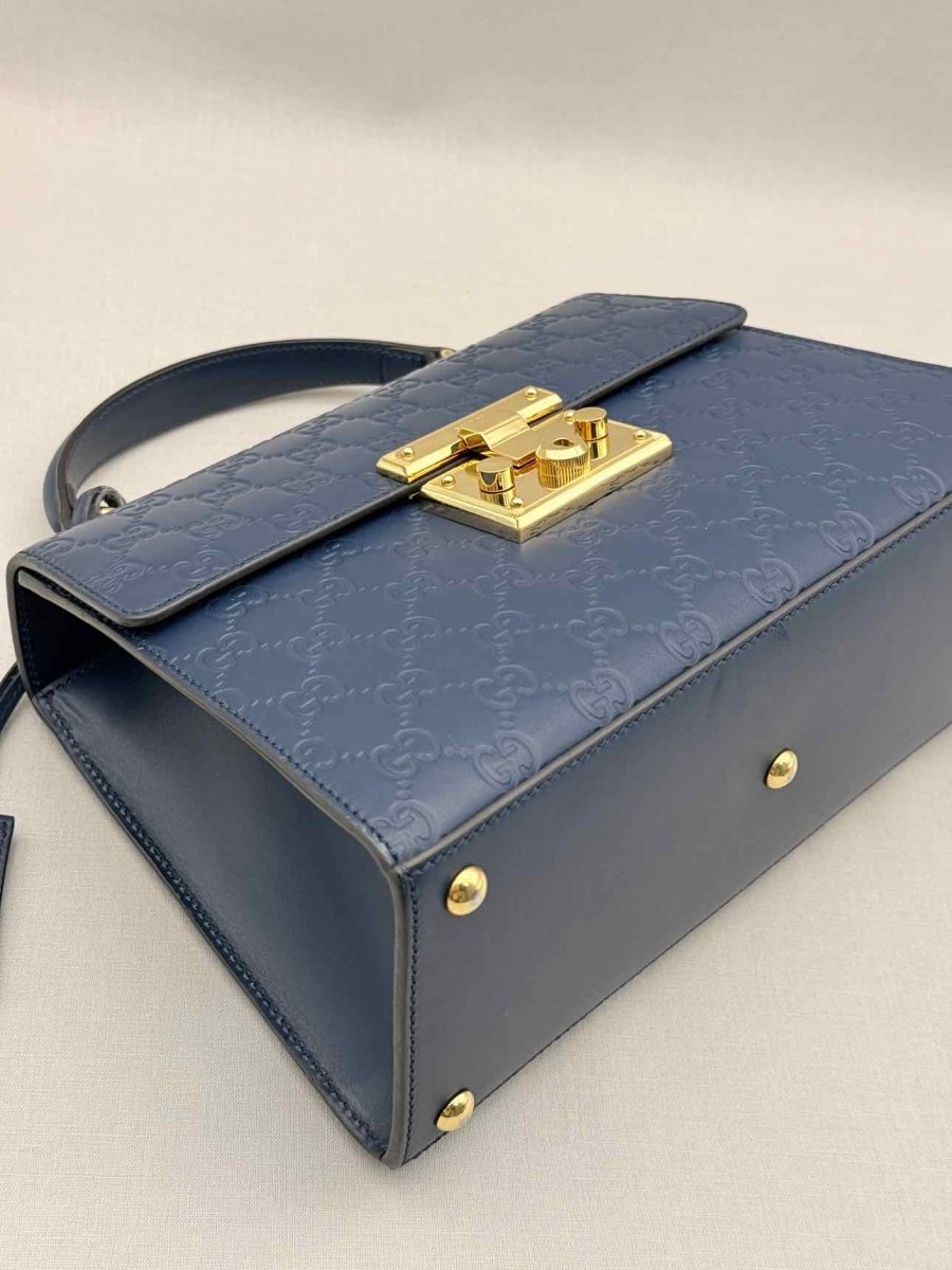 Pre-loved GUCCI Padlock Blue Guccissima Top Handle at Reems Closet