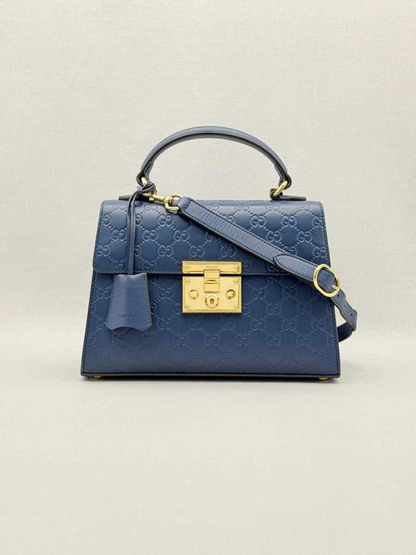 Pre-loved GUCCI Padlock Blue Guccissima Top Handle at Reems Closet