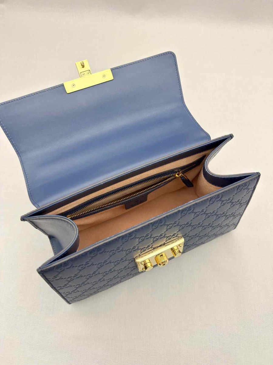 Pre-loved GUCCI Padlock Blue Guccissima Top Handle at Reems Closet
