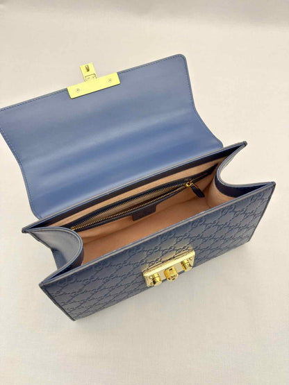 Pre-loved GUCCI Padlock Blue Guccissima Top Handle at Reems Closet
