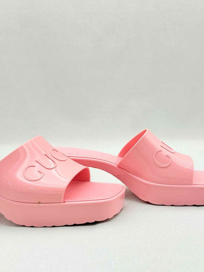 Pre - loved GUCCI Pink Embossed Size EU 38 Heeled Sandals at Reems Closet