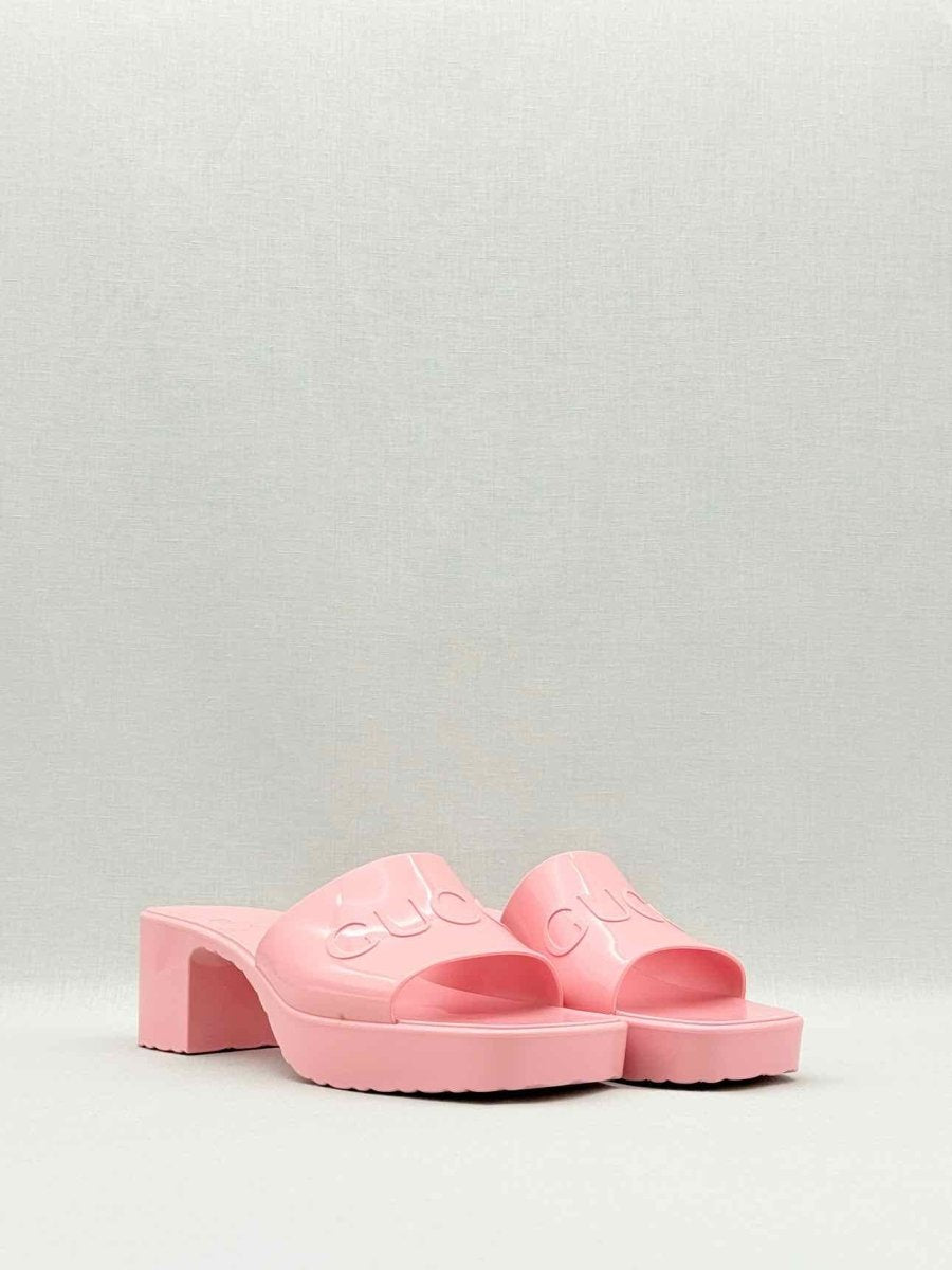 Pre - loved GUCCI Pink Embossed Size EU 38 Heeled Sandals at Reems Closet