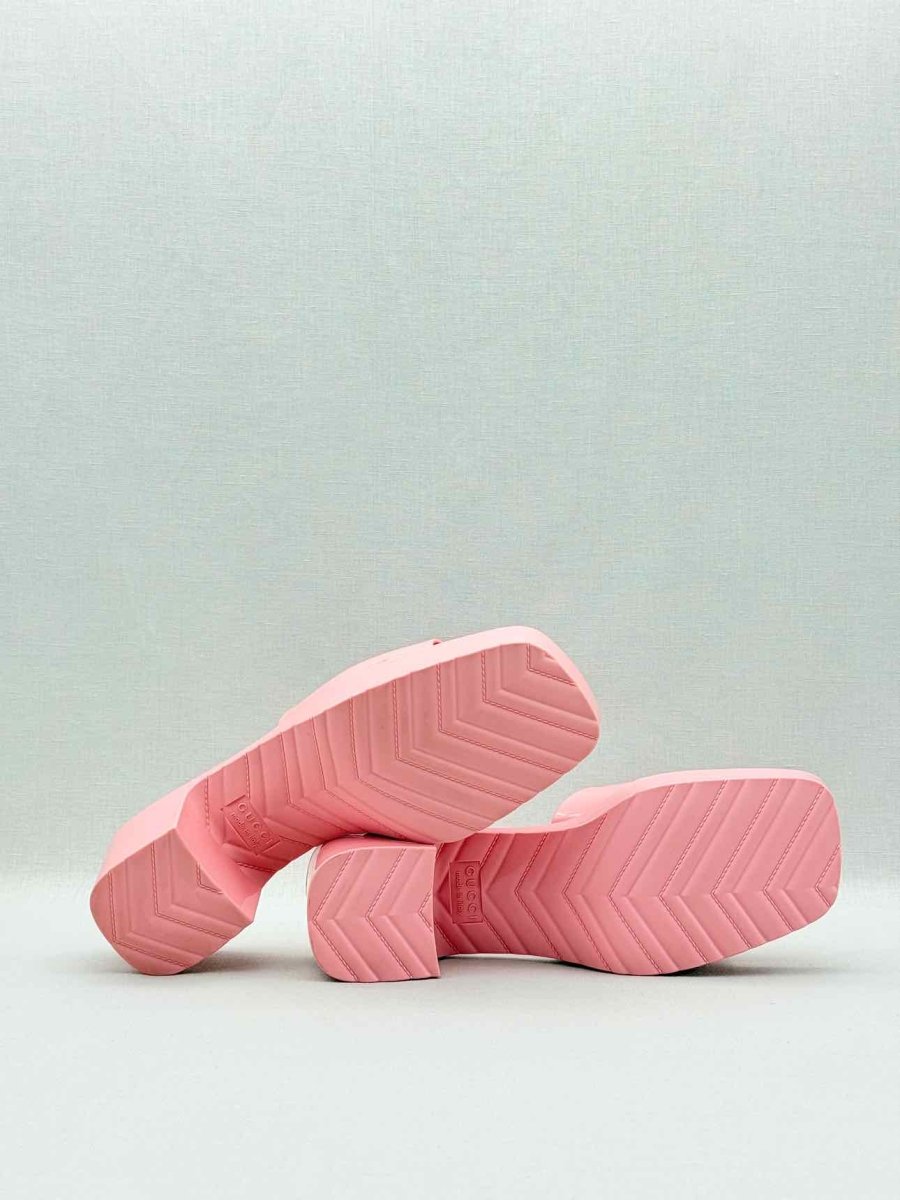 Pre - loved GUCCI Pink Embossed Size EU 38 Heeled Sandals at Reems Closet