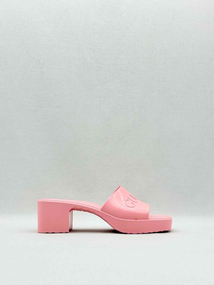 Pre - loved GUCCI Pink Embossed Size EU 38 Heeled Sandals at Reems Closet