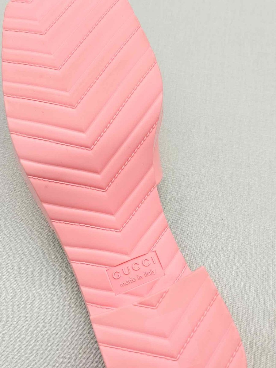 Pre - loved GUCCI Pink Embossed Size EU 38 Heeled Sandals at Reems Closet