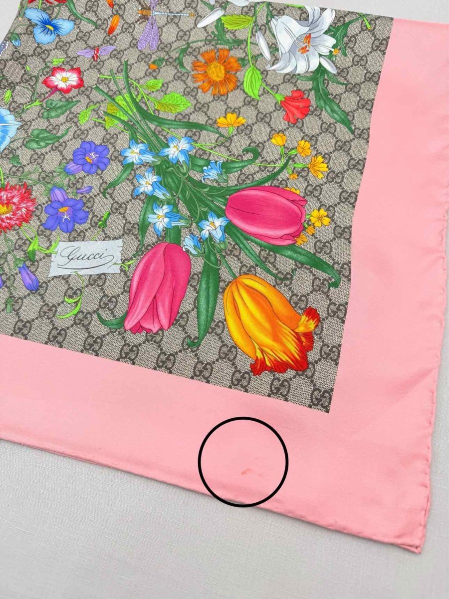 Pre-loved GUCCI Pink Multicolor GG Monogram Scarf at Reems Closet