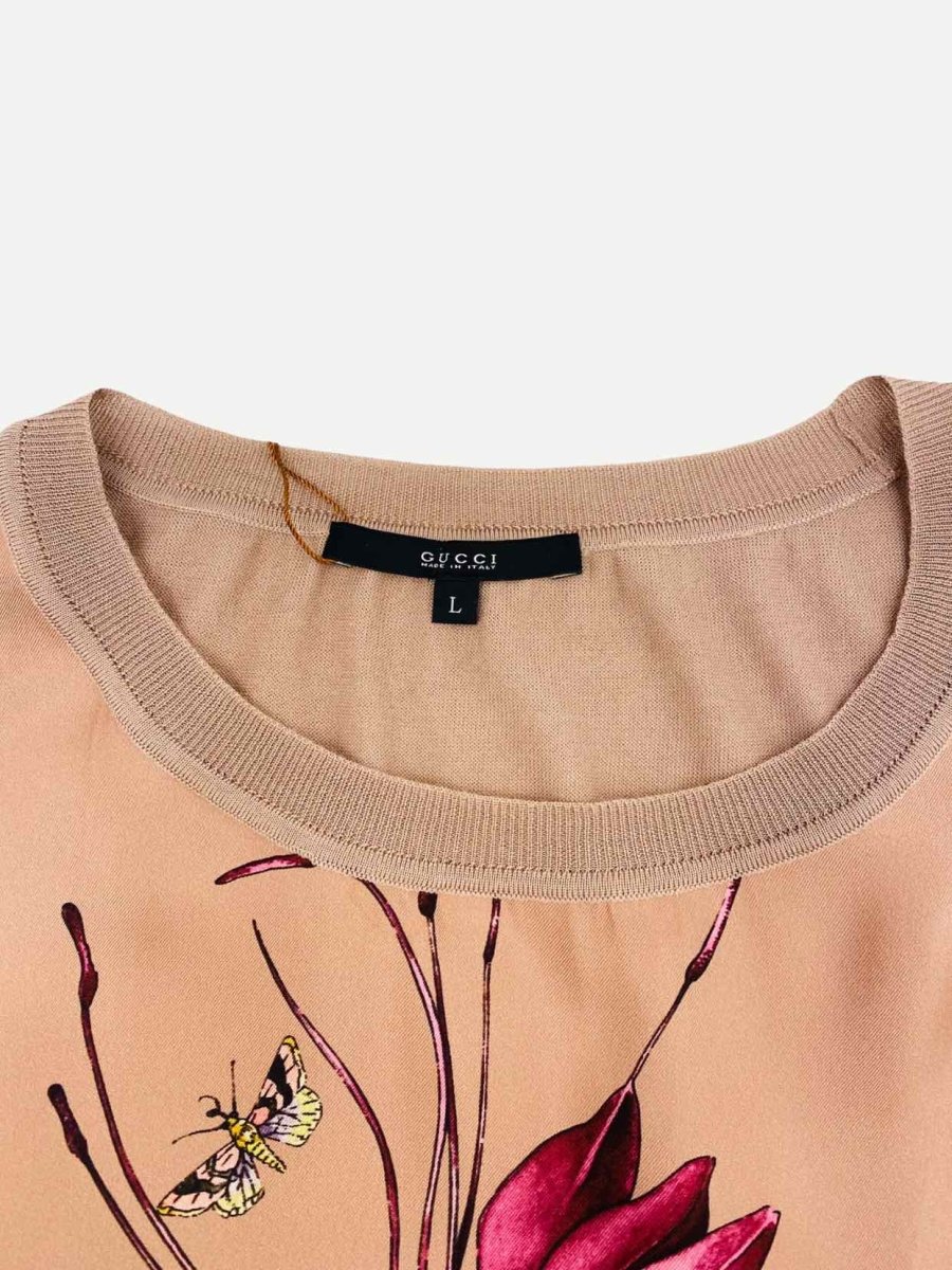 Pre - loved GUCCI Pink w/ Multicolor Floral Print Top at Reems Closet