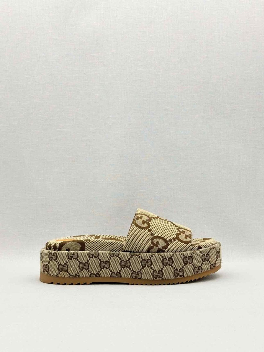 Pre-loved GUCCI Platform Beige & Brown Maxi GG Size EU 38 Slides at Reems Closet