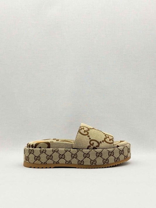 Pre-loved GUCCI Platform Beige & Brown Maxi GG Size EU 38 Slides at Reems Closet