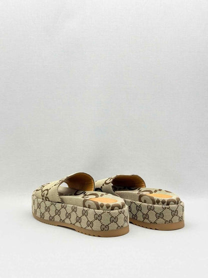Pre-loved GUCCI Platform Beige & Brown Maxi GG Size EU 38 Slides at Reems Closet