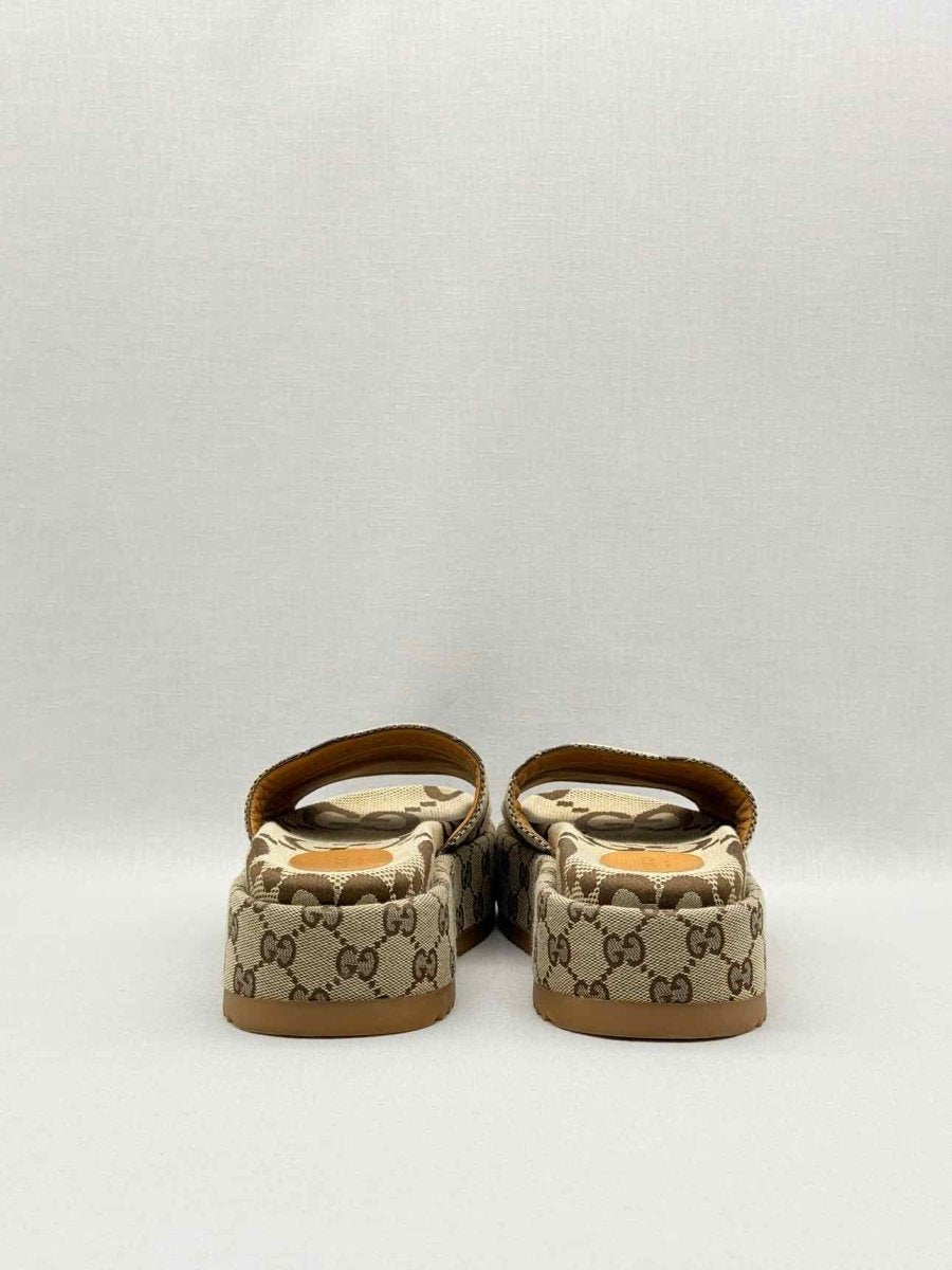 Pre-loved GUCCI Platform Beige & Brown Maxi GG Size EU 38 Slides at Reems Closet