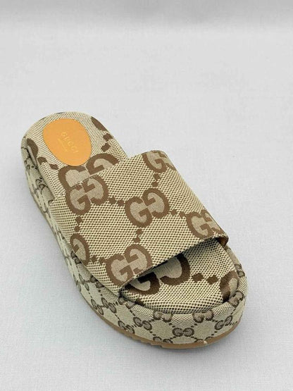 Pre-loved GUCCI Platform Beige & Brown Maxi GG Size EU 38 Slides at Reems Closet